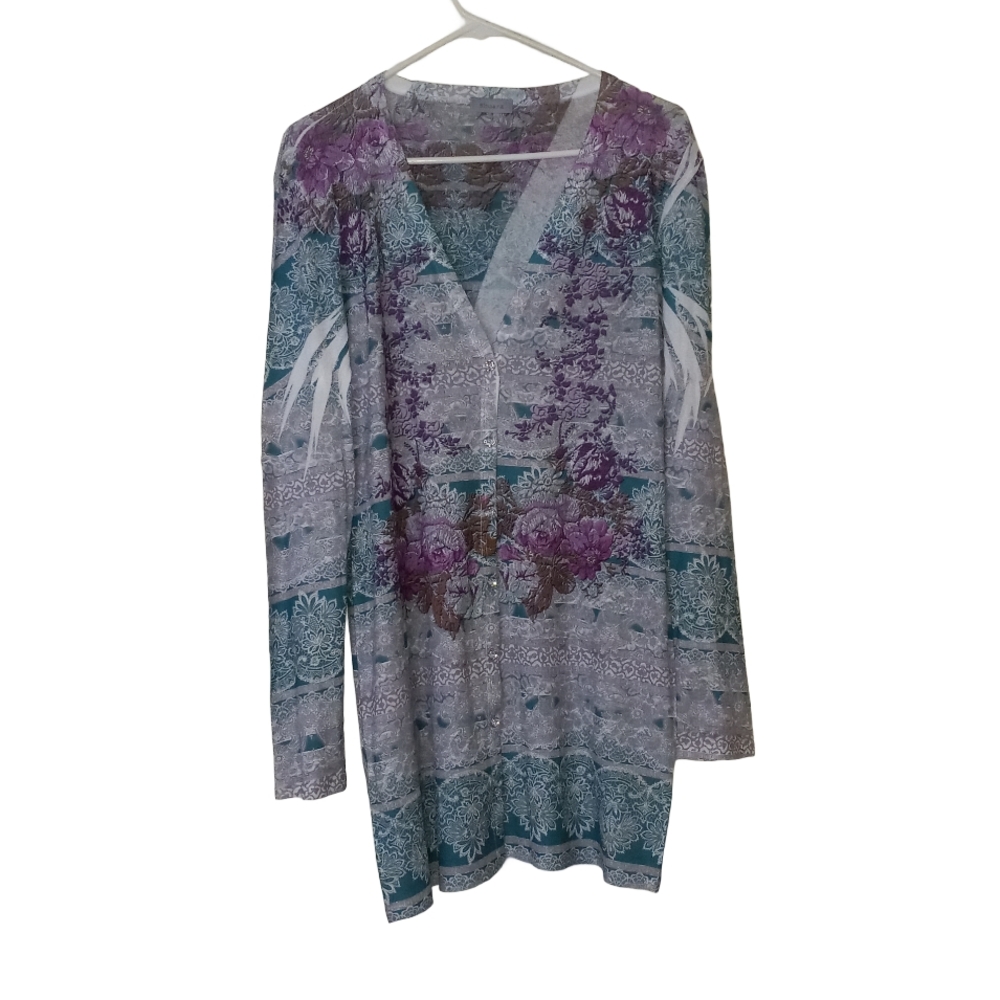 Floral V-Neck Long Sleeve Blouse (L)